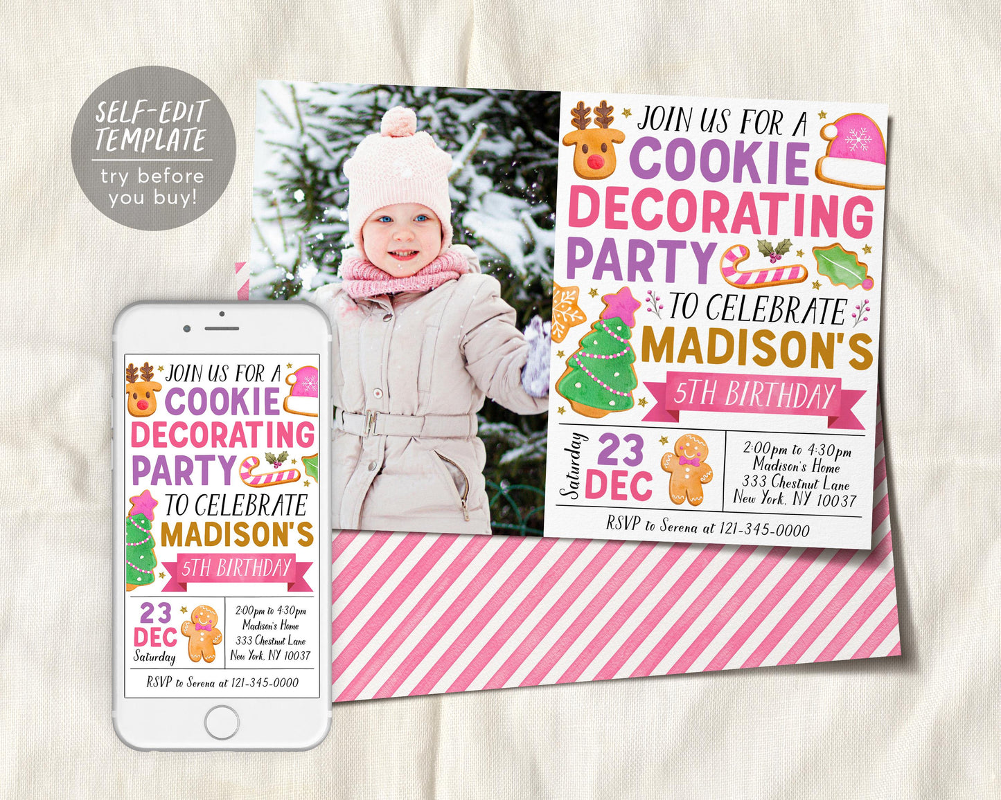 Christmas Cookie Decorating Birthday Invitation With Photo Editable Template