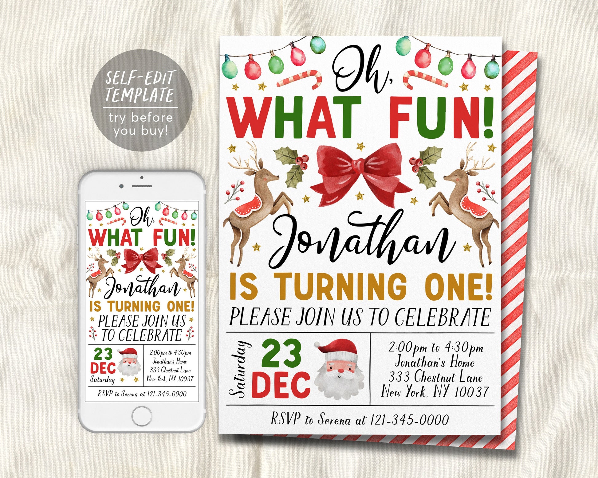 Christmas Birthday Invitation Editable Template