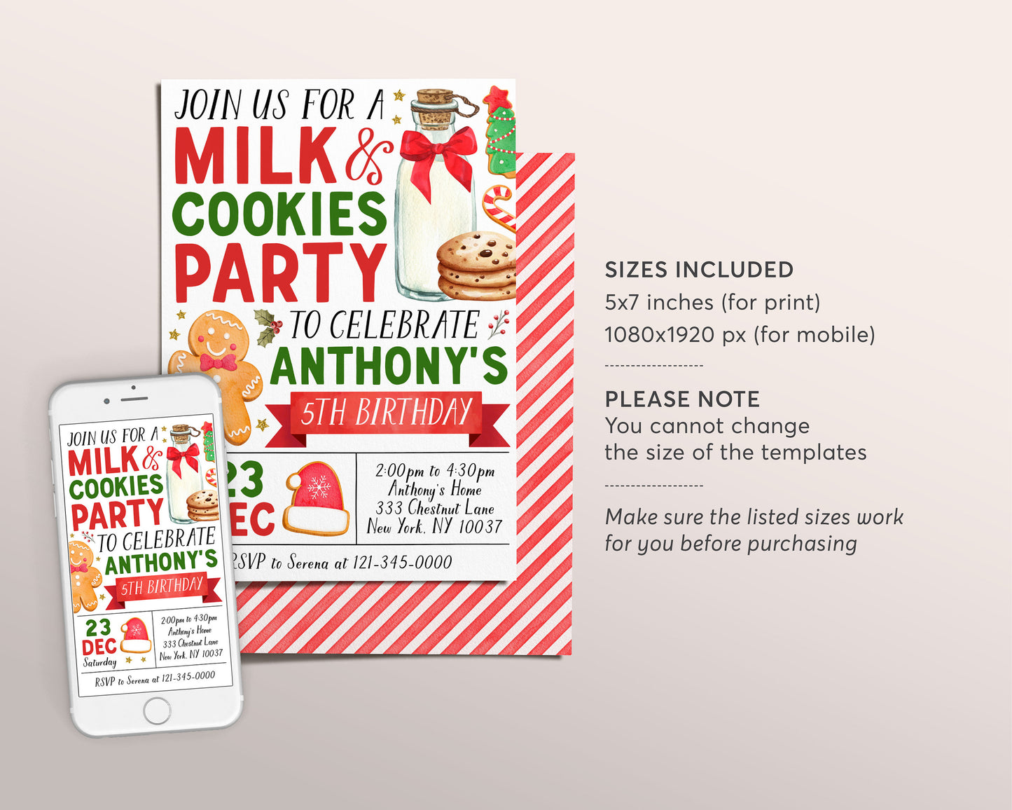 Christmas Milk and Cookies Birthday Invitation Editable Template, Holiday Cookie Decorating Winter Party Invite, Kids Gingerbread Man Evite