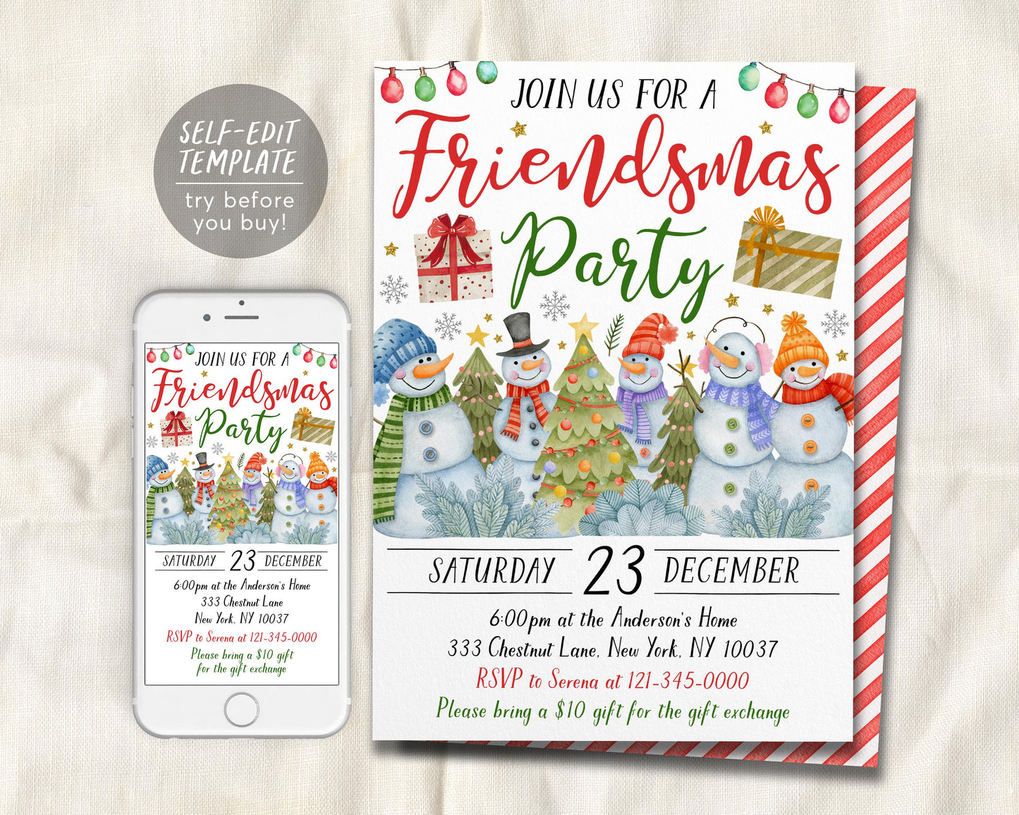 Friendsmas Party Invitation Editable Template