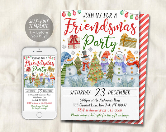 Friendsmas Party Invitation Editable Template