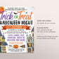 Halloween Night Trick Or Treat Party Flyer Editable Template, Costume Party Flyer Invitation, Fall Party Invite For School PTO PTA Church