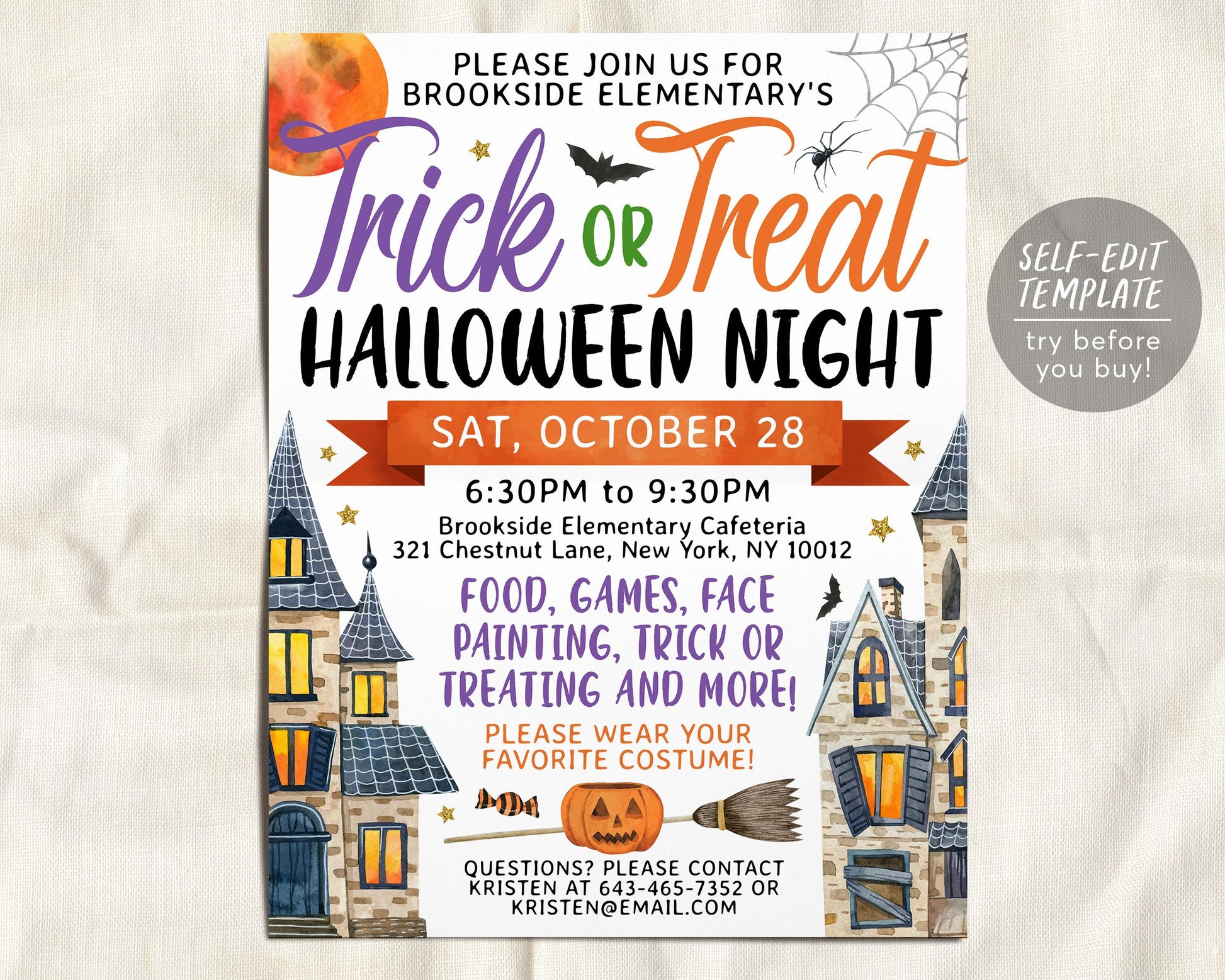 Halloween Night Trick Or Treat Party Flyer Editable Template