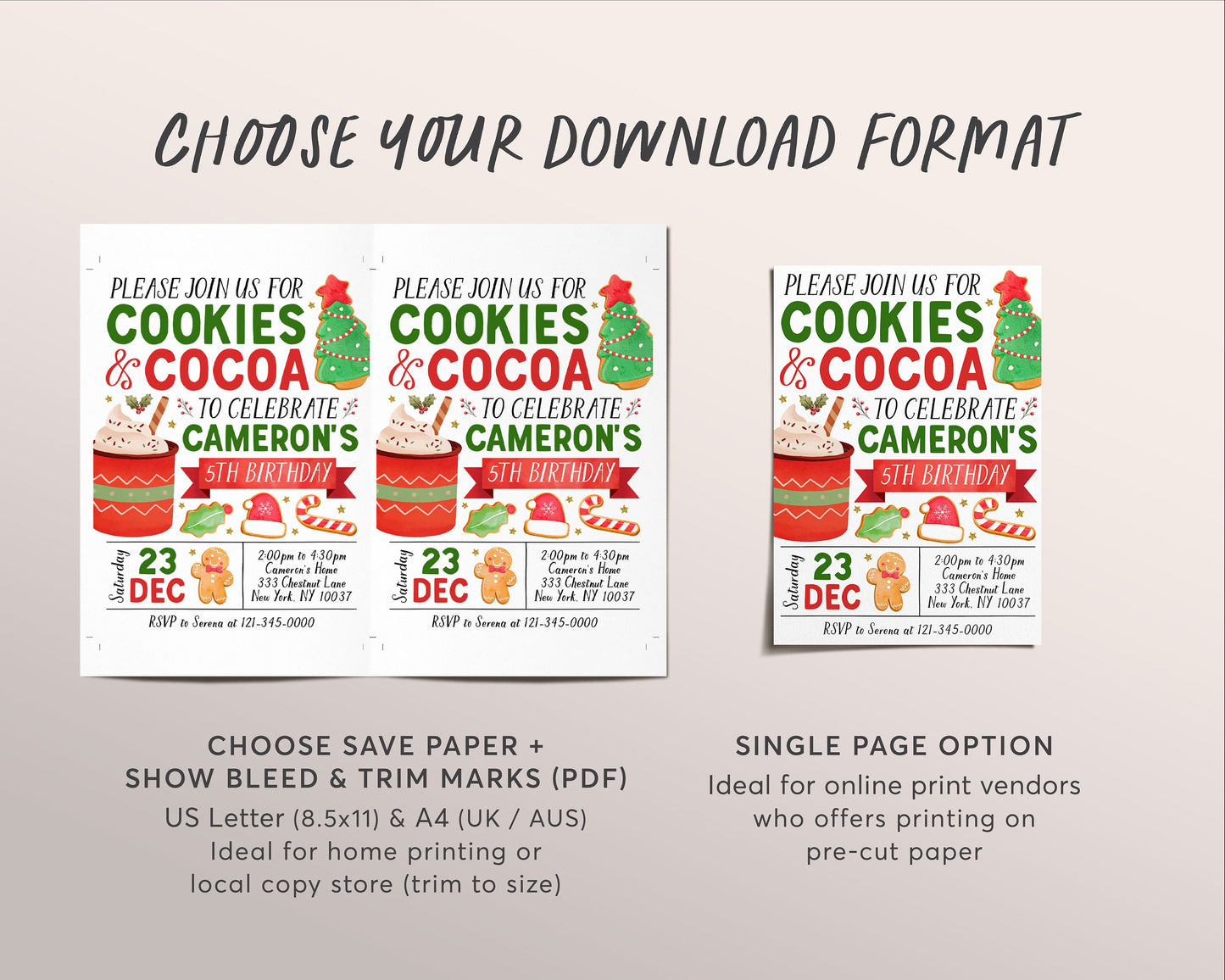 Cookies And Cocoa Birthday Invitation Editable Template, Kids Christmas Holiday Cheer Cookies And Hot Chocolate Winter Party Invite Evite