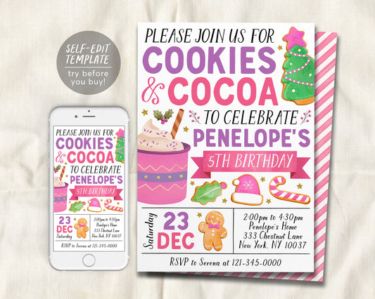 Cookies And Cocoa Birthday Invitation Editable Template