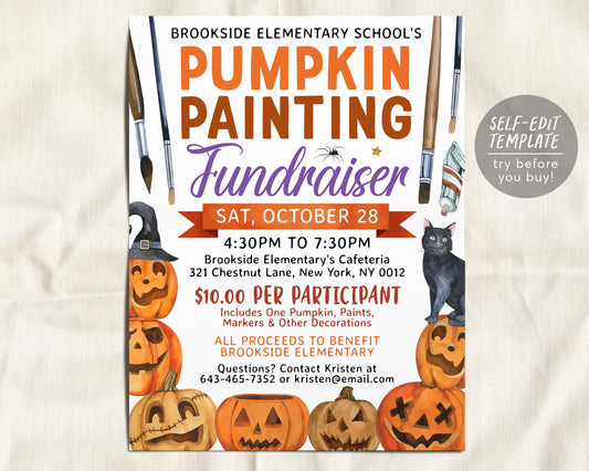 Pumpkin Painting Fundraiser Flyer Editable Template