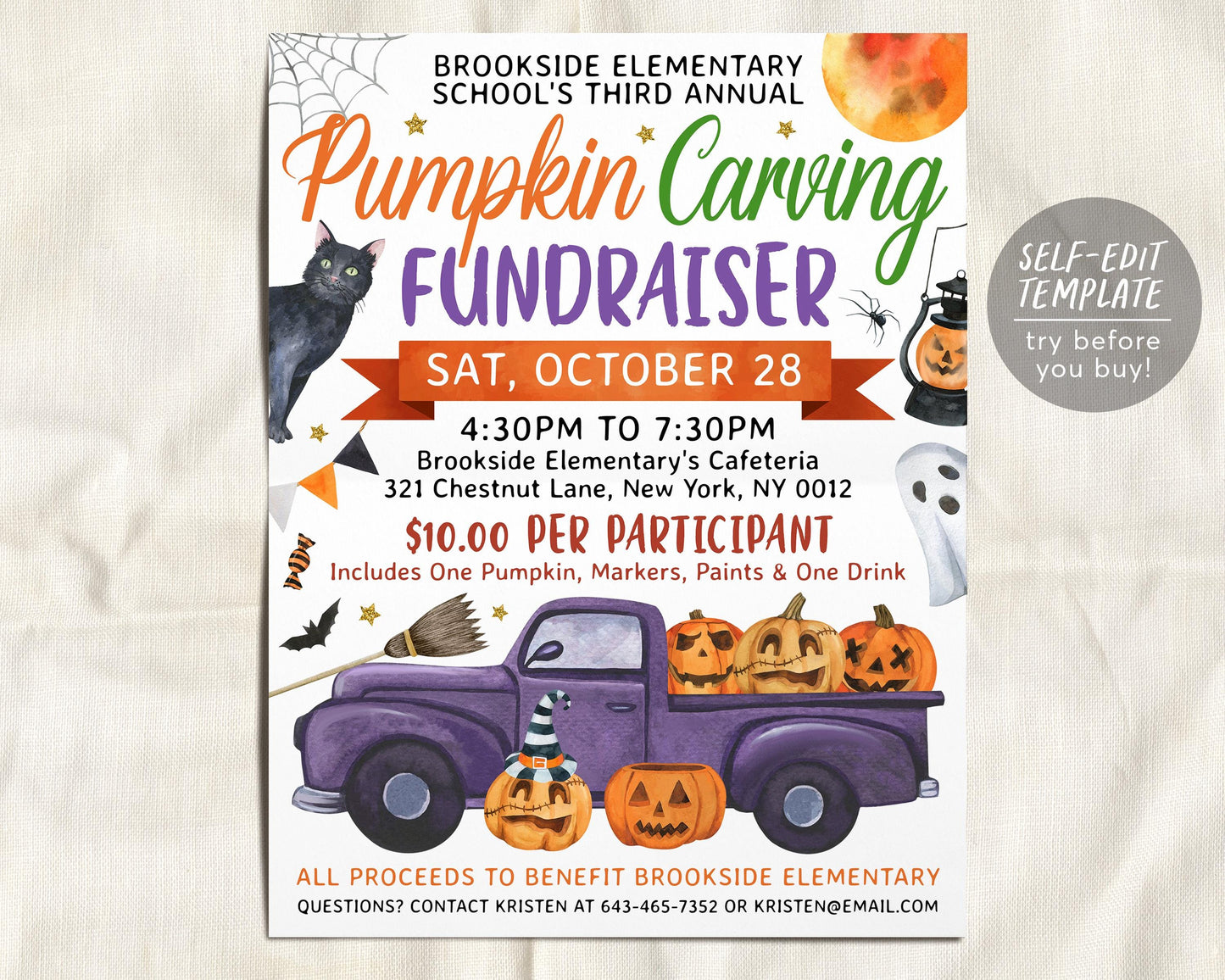 Pumpkin Carving Fundraiser Flyer Editable Template