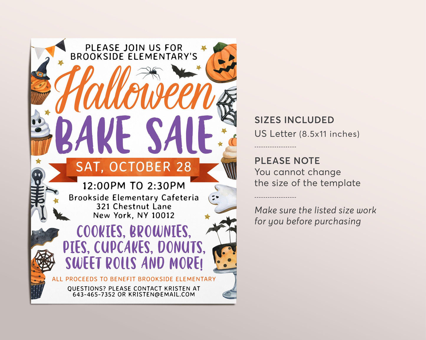 Halloween Bake Sale Flyer Editable Template, Fall Harvest Festival Invitation, School Bake Sale Fundraiser PTO PTA Church Community Event