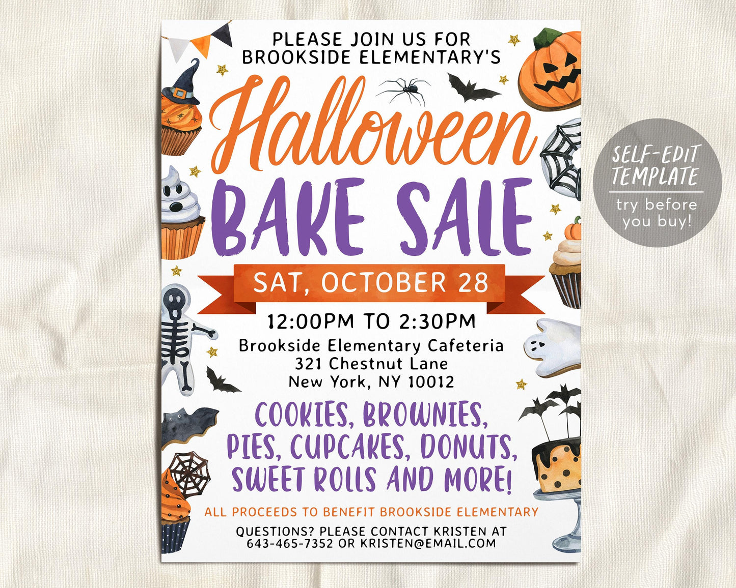 Halloween Bake Sale Flyer Editable Template