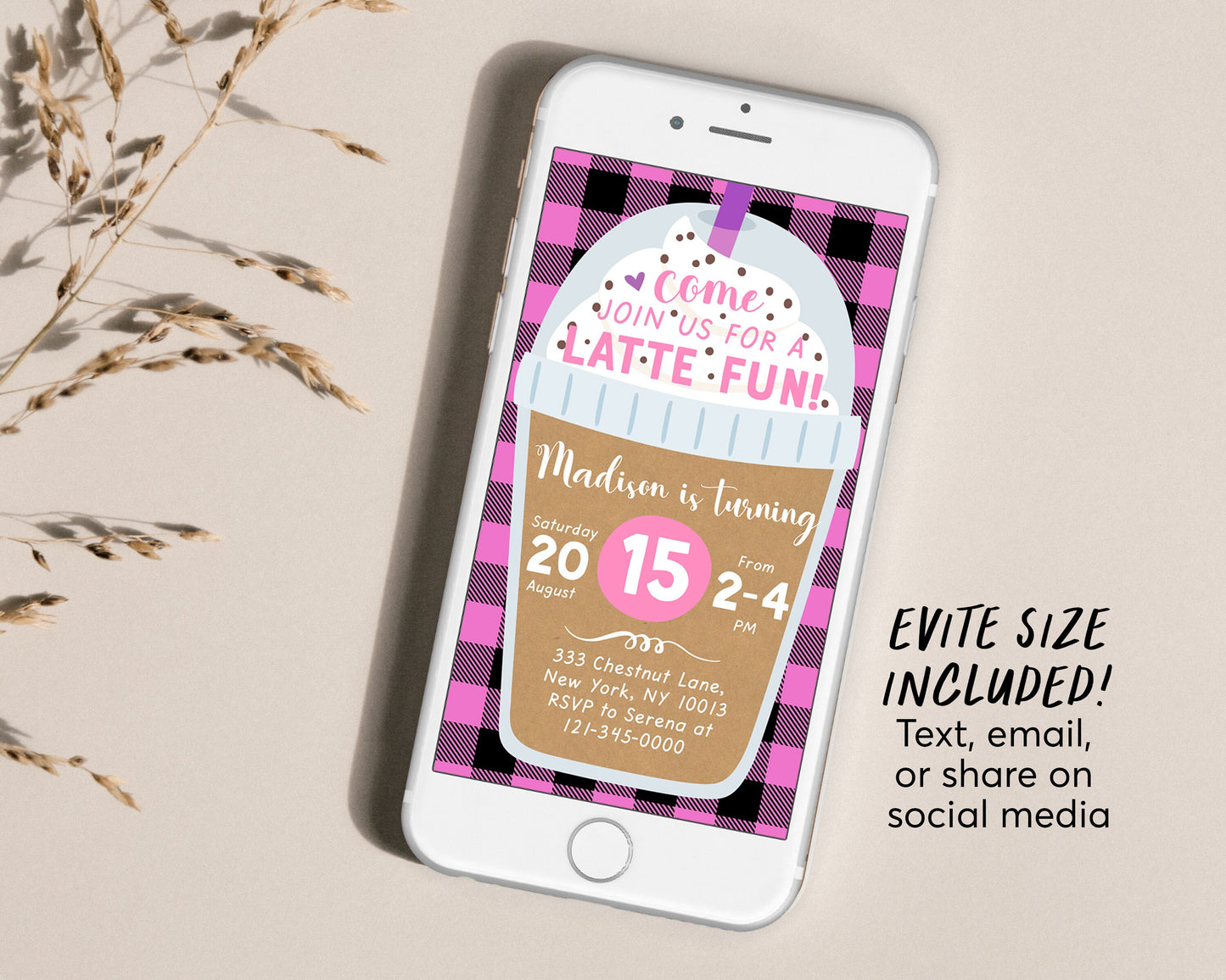 Coffee Birthday Invitation Editable Template, Latte Fun Invite, Girl Cafe Frappe Digital Evite, Coffee Themed Party, Instant Download