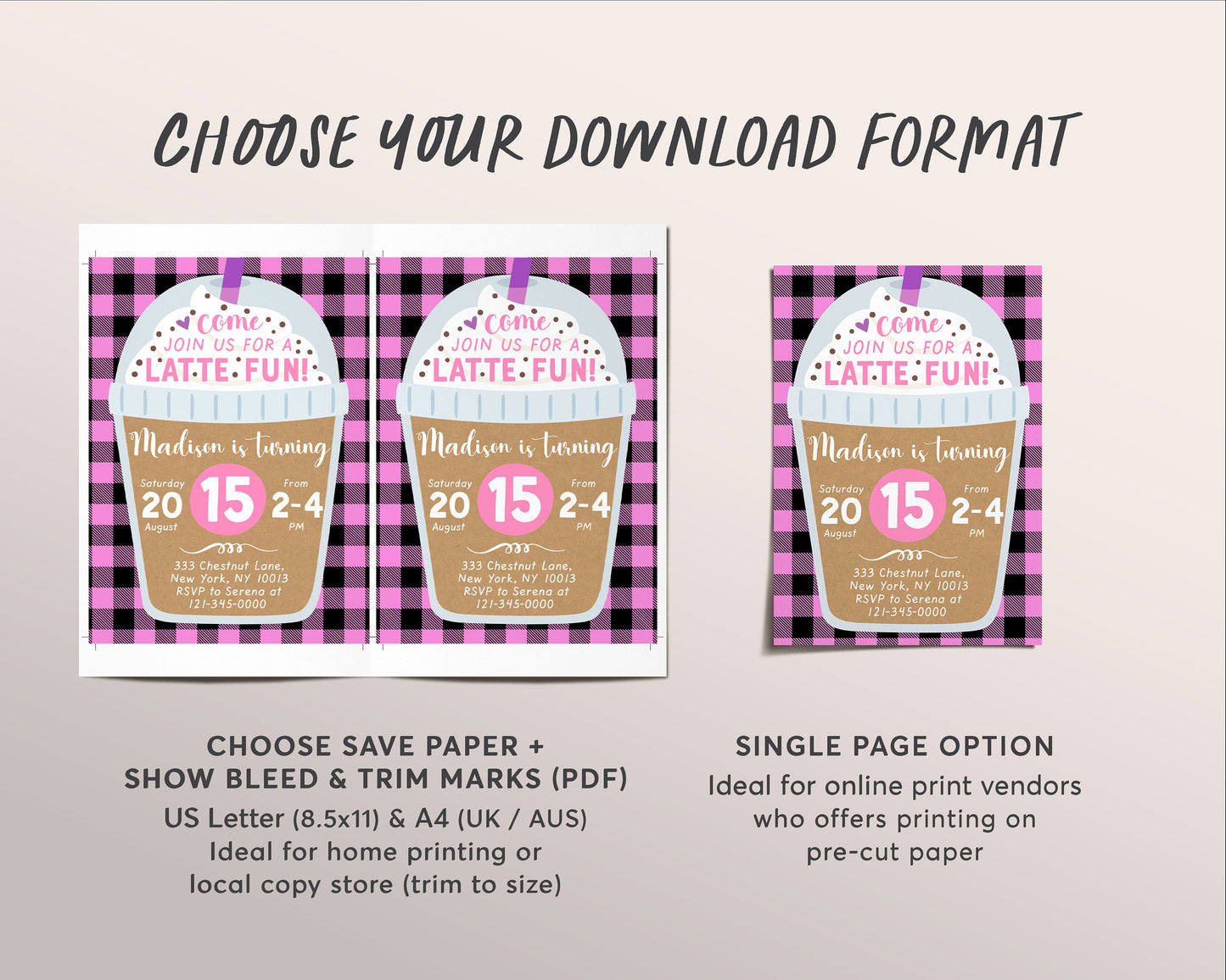 Coffee Birthday Invitation Editable Template, Latte Fun Invite, Girl Cafe Frappe Digital Evite, Coffee Themed Party, Instant Download