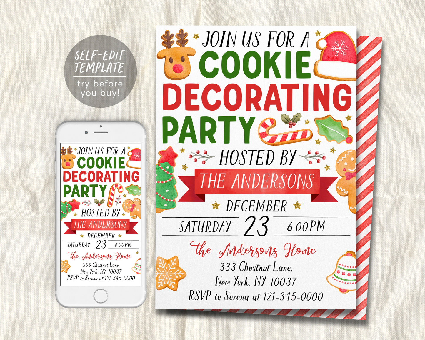 Christmas Cookie Decorating Invitation Editable Template