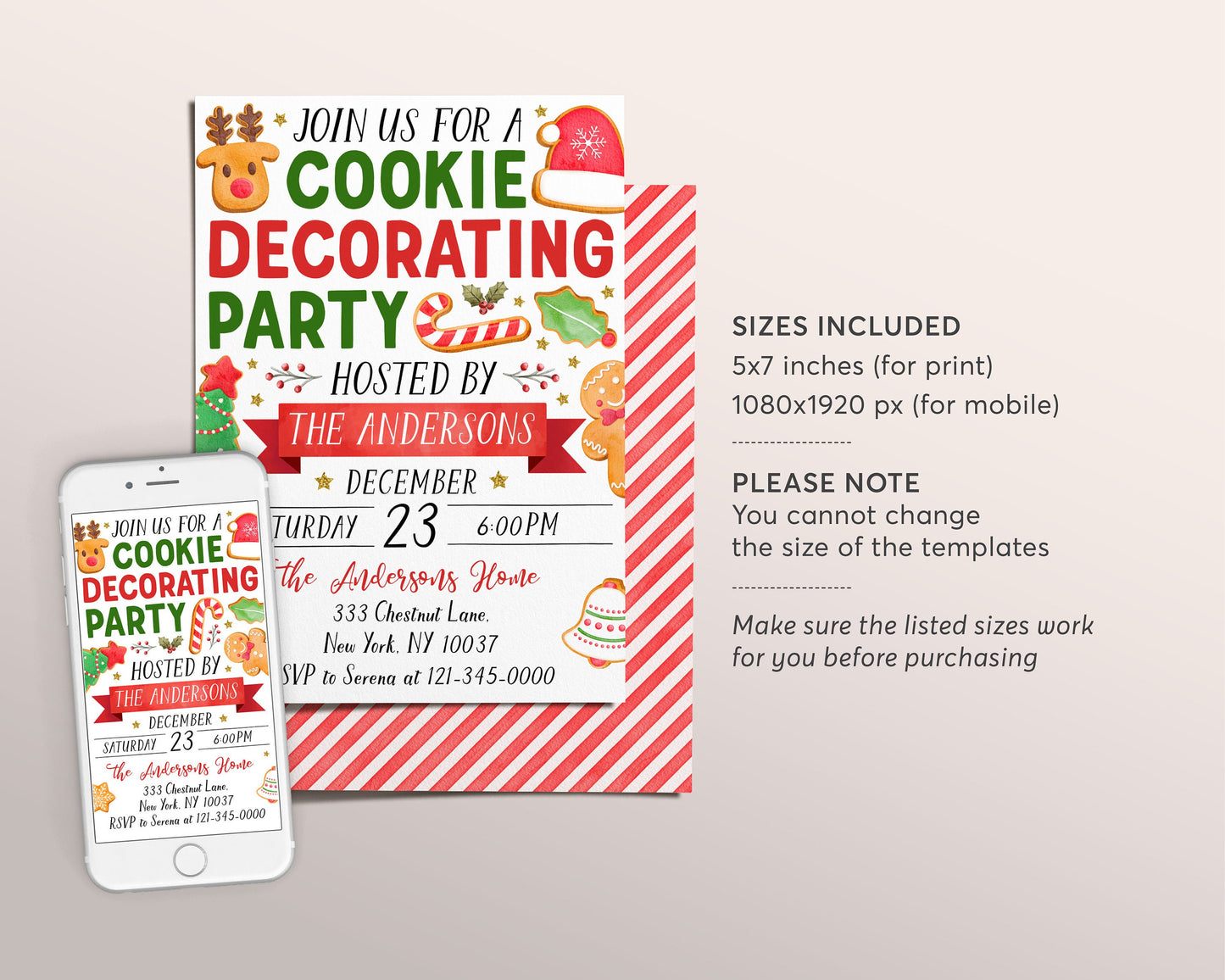 Christmas Cookie Decorating Invitation Editable Template, Holiday Kids Baking Party Invite, Festive Santa Gingerbread Man Cooking Chef Evite