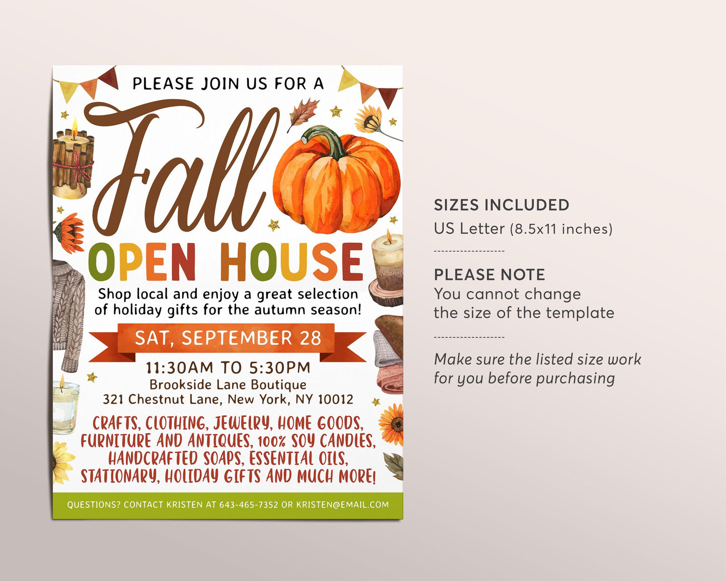 Fall Open House Flyer Editable Template, Pop up Shop Shopping Event, Autumn Craft Market, Thanksgiving Sip and Shop Holiday Boutique