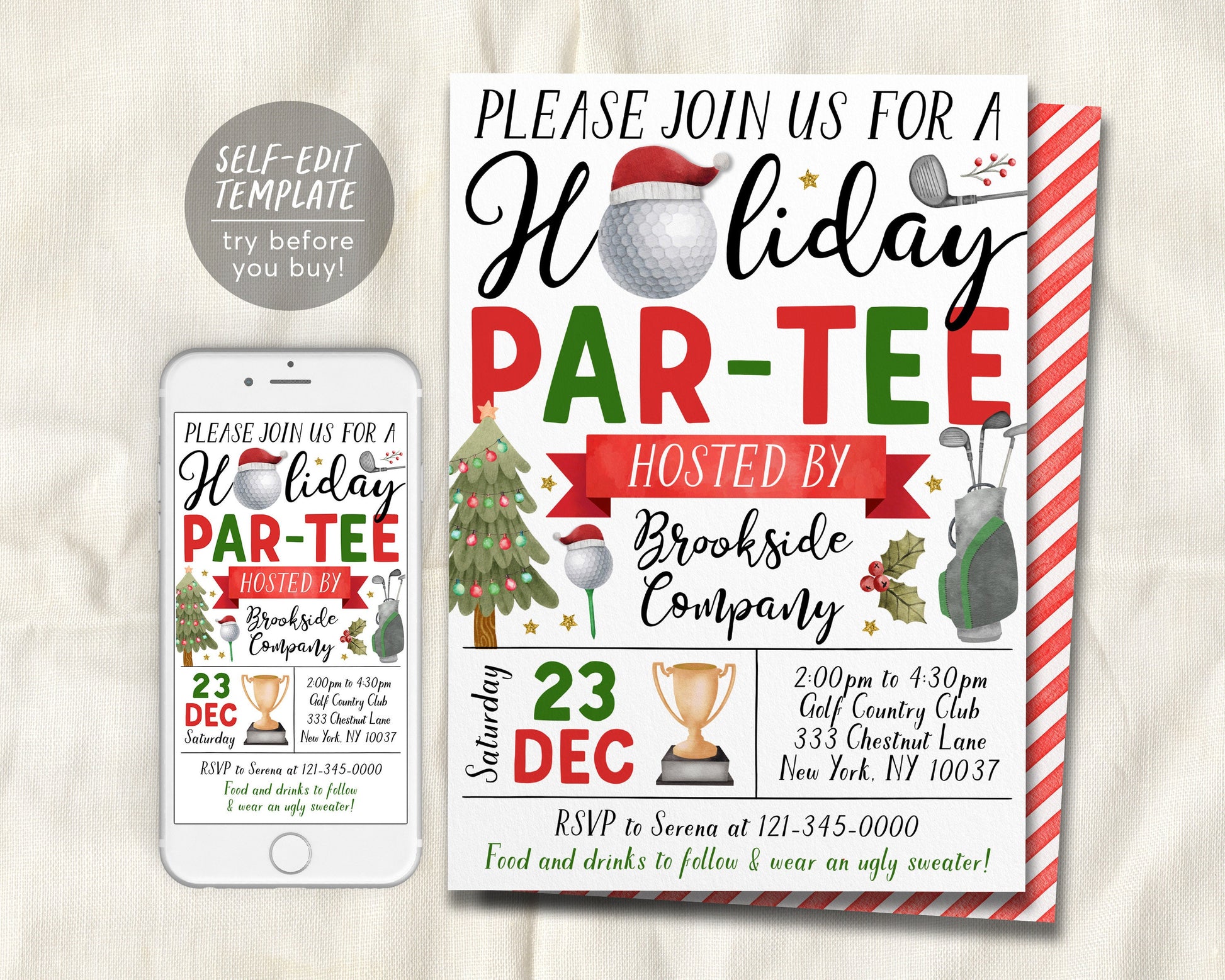 Christmas Golf Invitation Editable Template