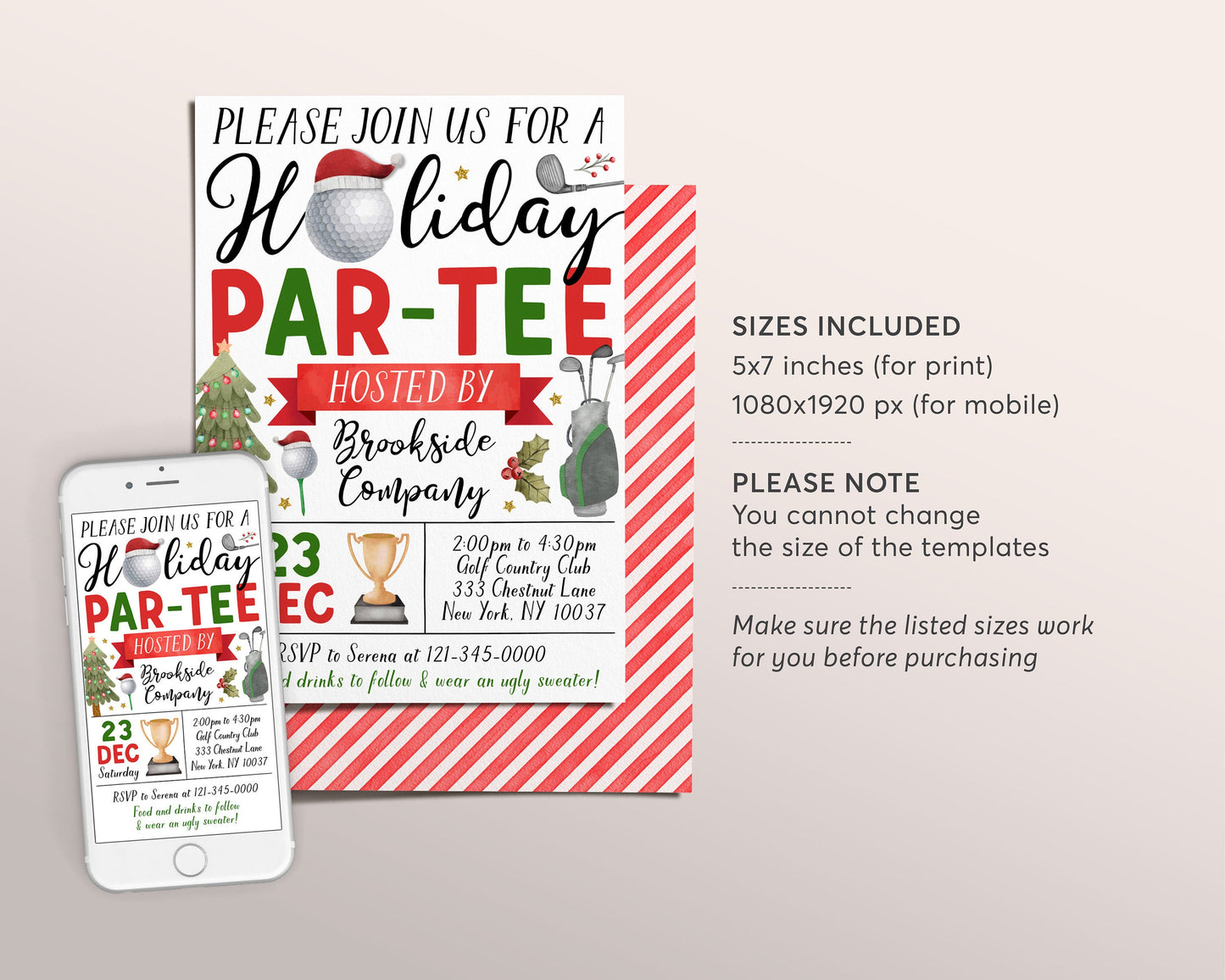 Christmas Golf Invitation Editable Template, Holiday Par-tee Invite, Adult Santa Golfing Party Evite, Xmas Work Party Office Company