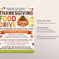 Thanksgiving Food Drive Flyer Editable Template, Fall Holiday Donation Drive, Autumn Drop Off Food Bank, School PTO PTA Church Community