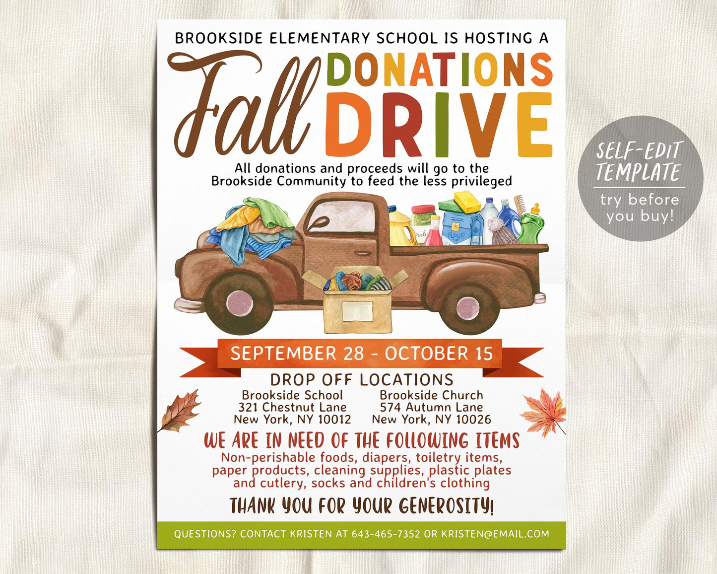 Fall Donation Drive Flyer Editable Template