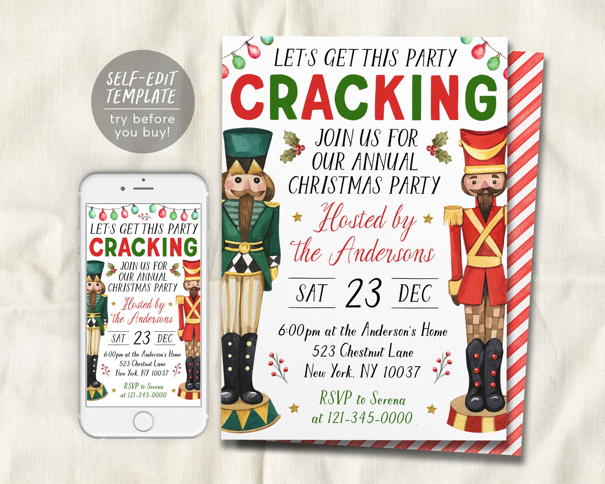 Nutcracker Christmas Party Invitation Editable Template