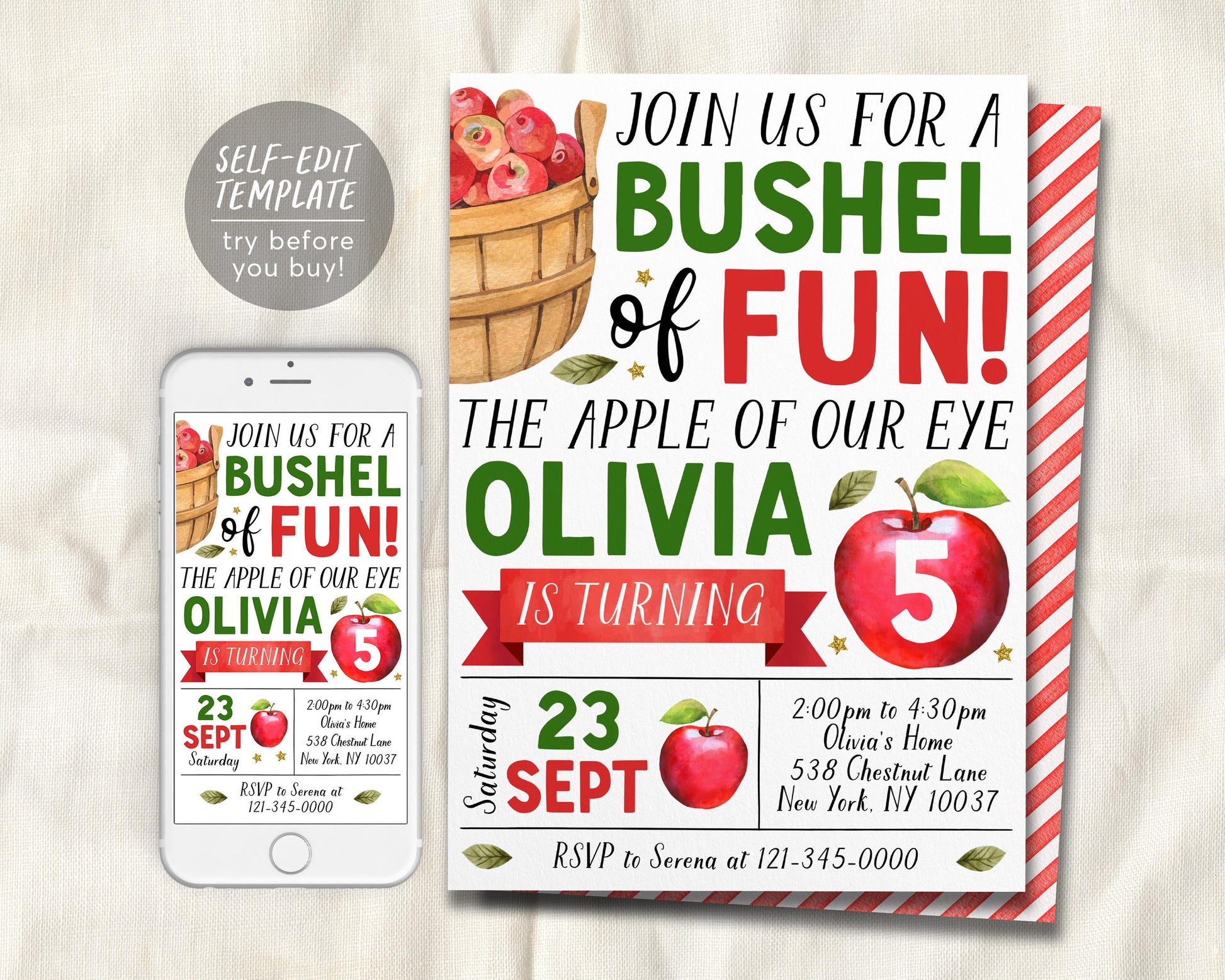 Apple Birthday Invitation Editable Template