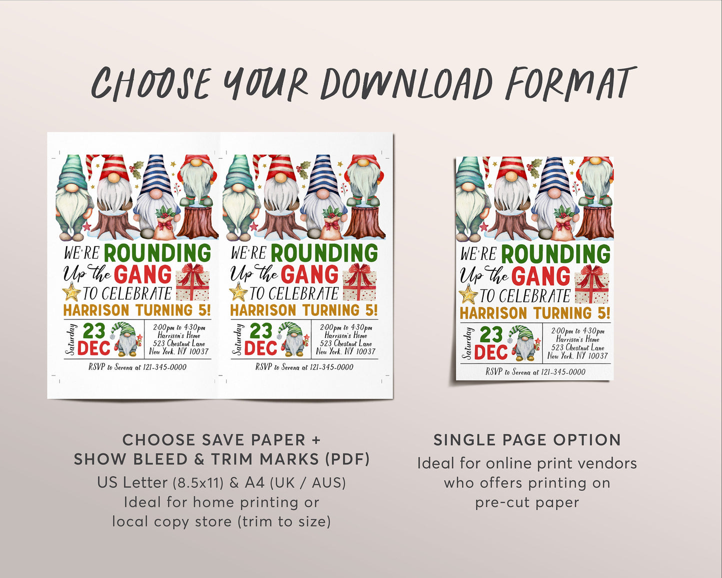 Gnome Birthday Invitation Editable Template, Kids We're Rounding Up The Gang Party Invite, Christmas Merry Little  Birthday Evite Printable