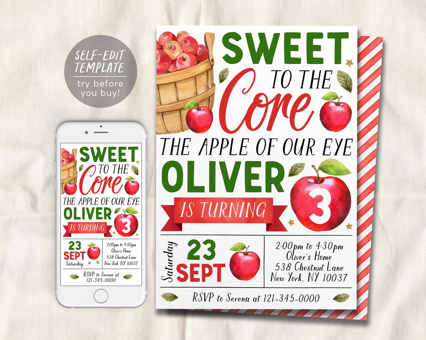 Apple Birthday Invitation Editable Template