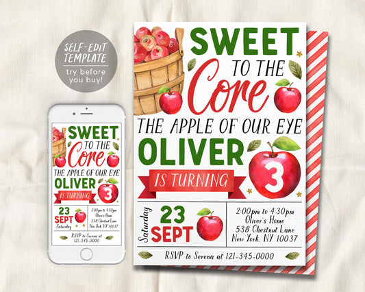 Apple Birthday Invitation Editable Template