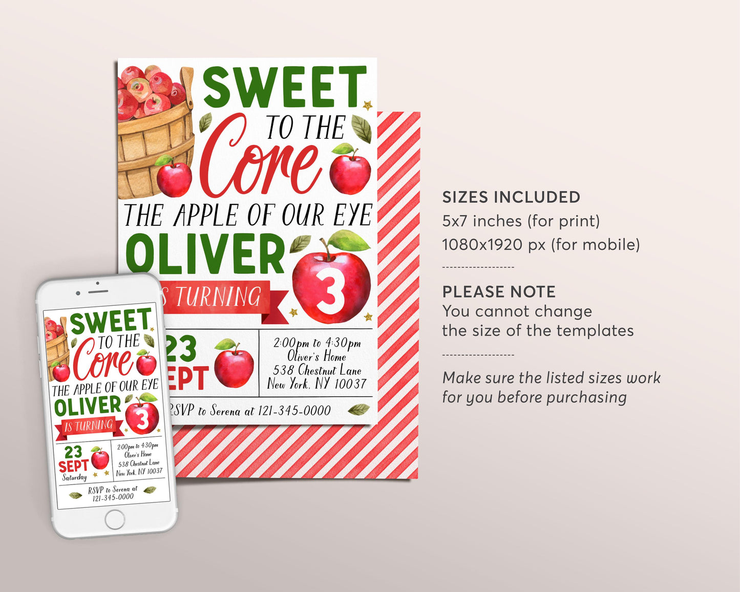 Apple Birthday Invitation Editable Template, Sweet To The Core Party Invite, Apple of Our Eye Fall Evite, Bushel of Fun Apple Picking