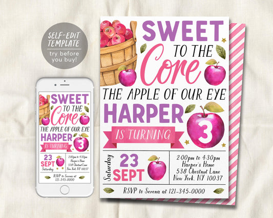 Apple Birthday Invitation Editable Template