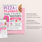 Christmas Pizza And Pajama Birthday Invitation Editable Template, Girl Holiday Slumber Party Invite, Sleepover Pajamas Party Evite PJs Santa