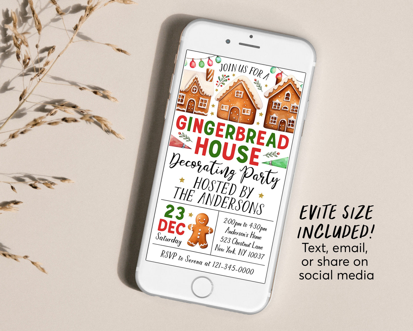 Gingerbread House Decorating Invitation Editable Template, Gingerbread Cookie Christmas Party Invite, Baking Cookies Winter Holiday Evite