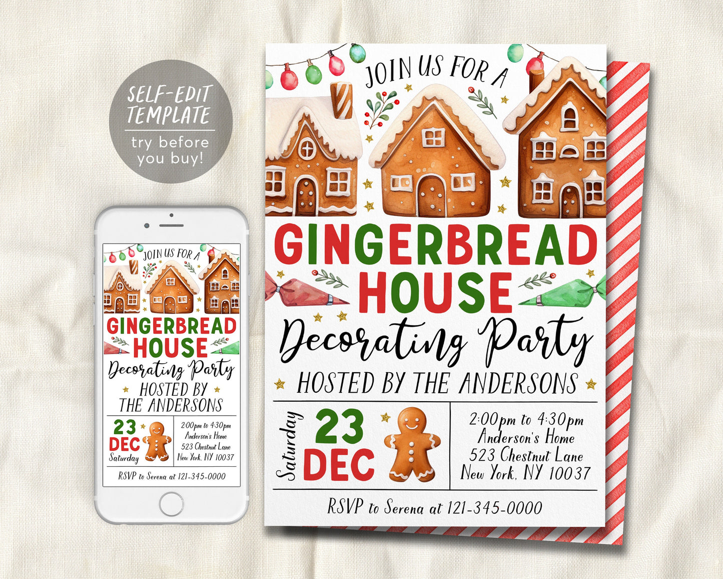 Gingerbread House Decorating Invitation Editable Template