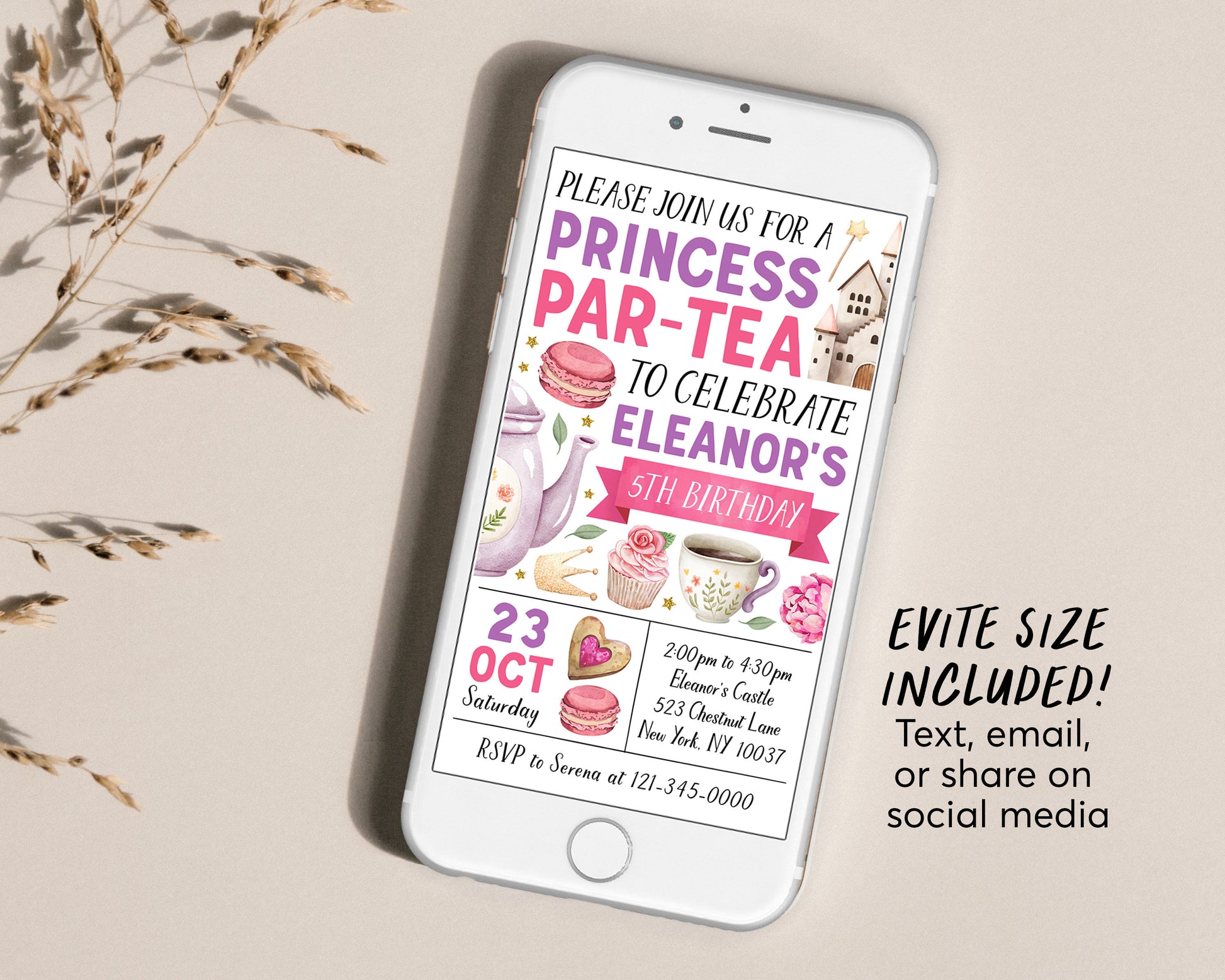 Princess Tea Party Birthday Invitation Editable Template, Kids Let's P Puff Paper Co Princess Tea Party Birthday Invitation Editable Template, Kids Let's P Puff Paper Co