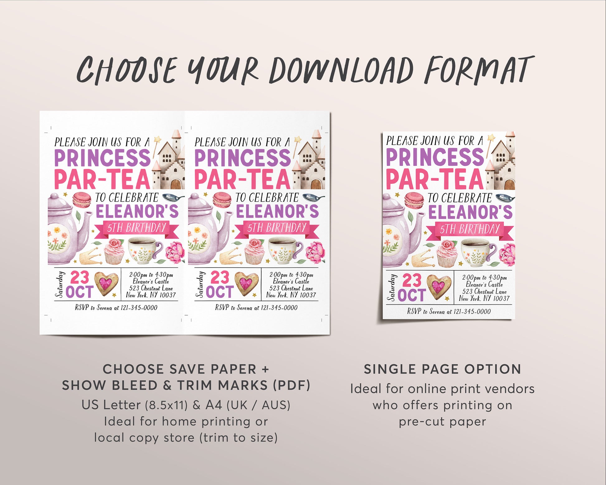 Princess Tea Party Birthday Invitation Editable Template, Kids Let's P Puff Paper Co Princess Tea Party Birthday Invitation Editable Template, Kids Let's P Puff Paper Co
