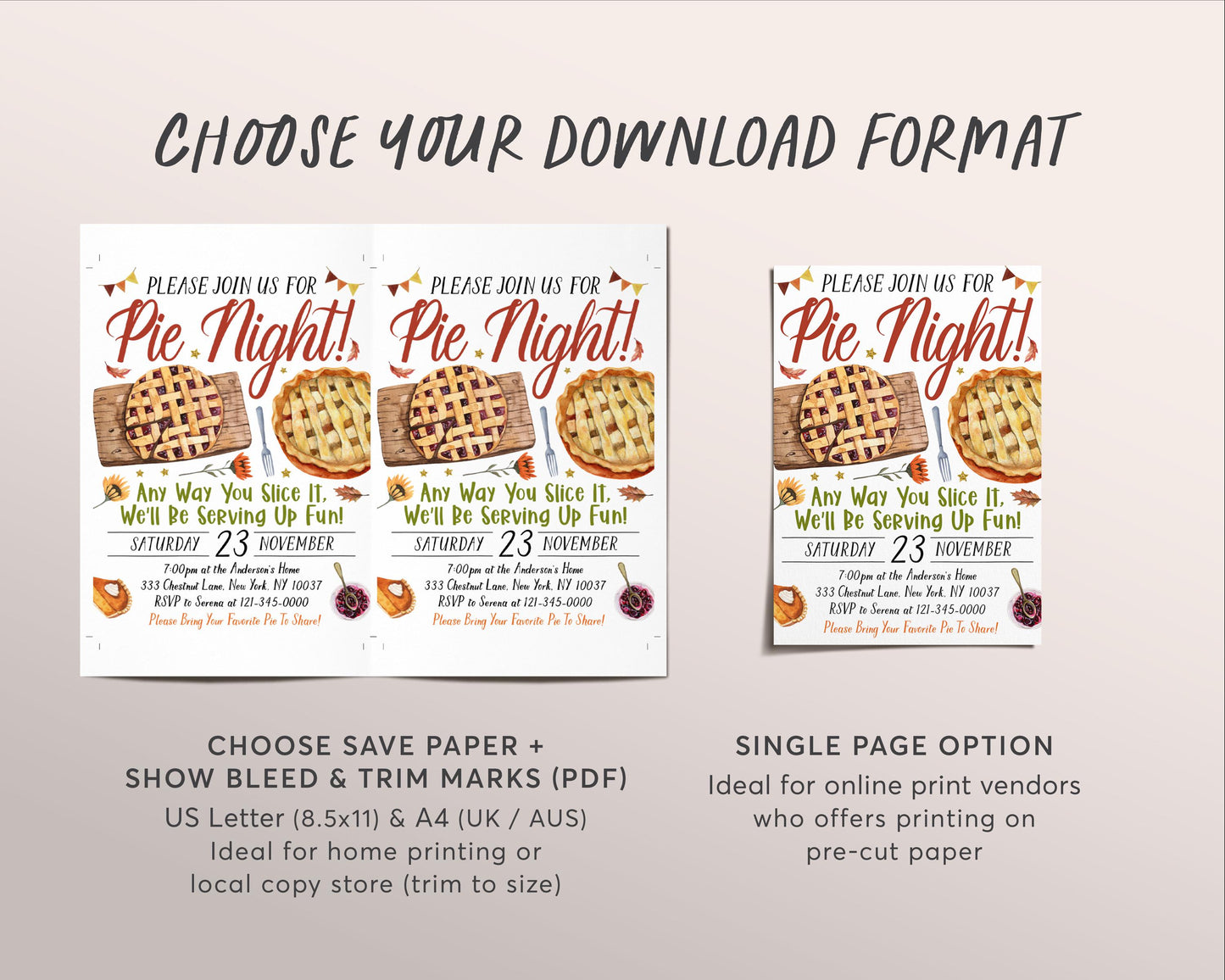 Pie Night Invitation Editable Template, Friendsgiving Party Invite, Thanksgiving Pie Fundraiser Flyer Evite, Fall Autumn Potluck Dinner Pie