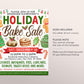 Holiday Bake Sale Flyer Invitation Editable Template, Christmas Bake Sale Fundraiser Poster, Winter Bakery School PTO PTA Church Community