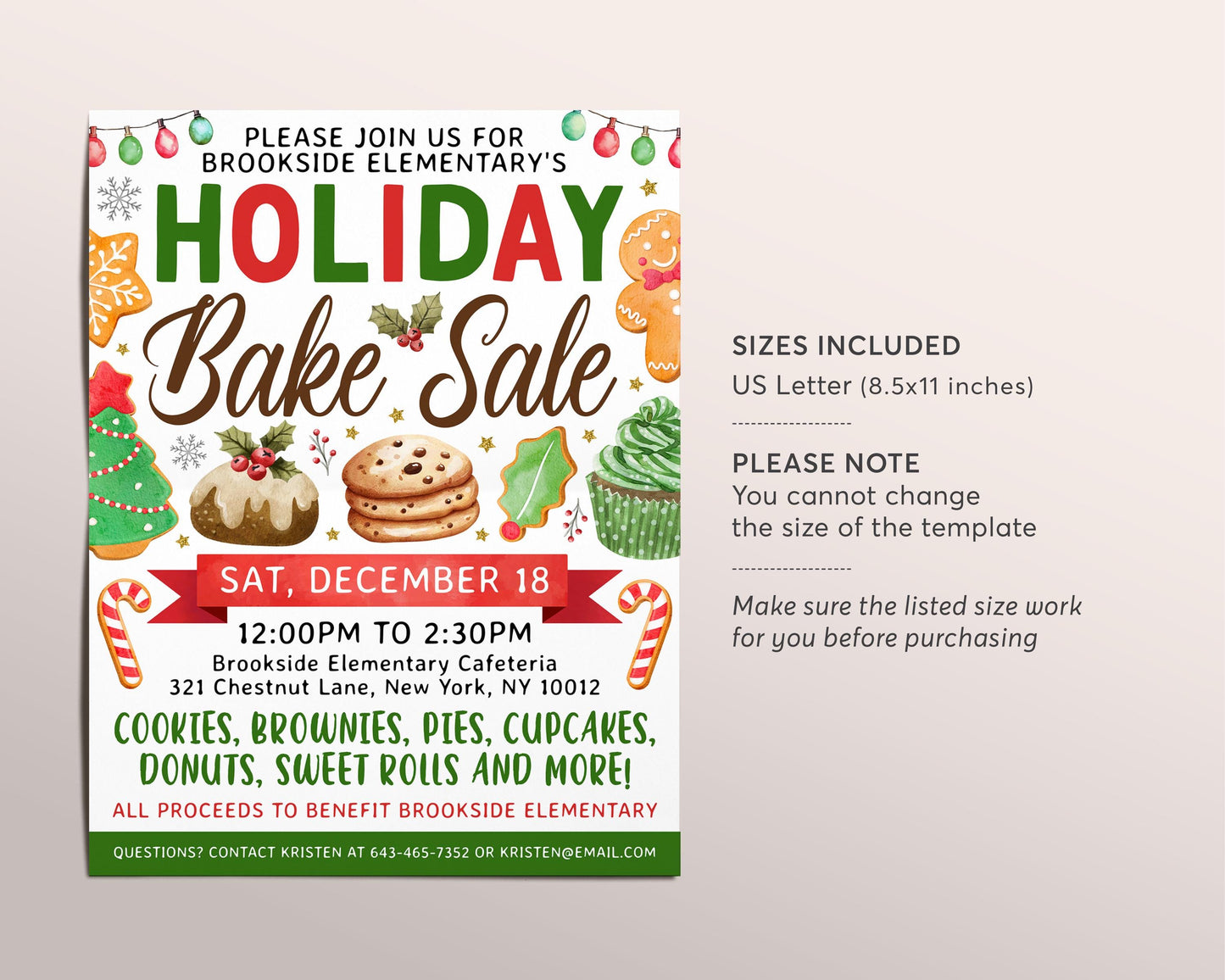 Holiday Bake Sale Flyer Invitation Editable Template, Christmas Bake Sale Fundraiser Poster, Winter Bakery School PTO PTA Church Community