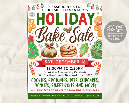 Holiday Bake Sale Flyer Invitation Editable Template