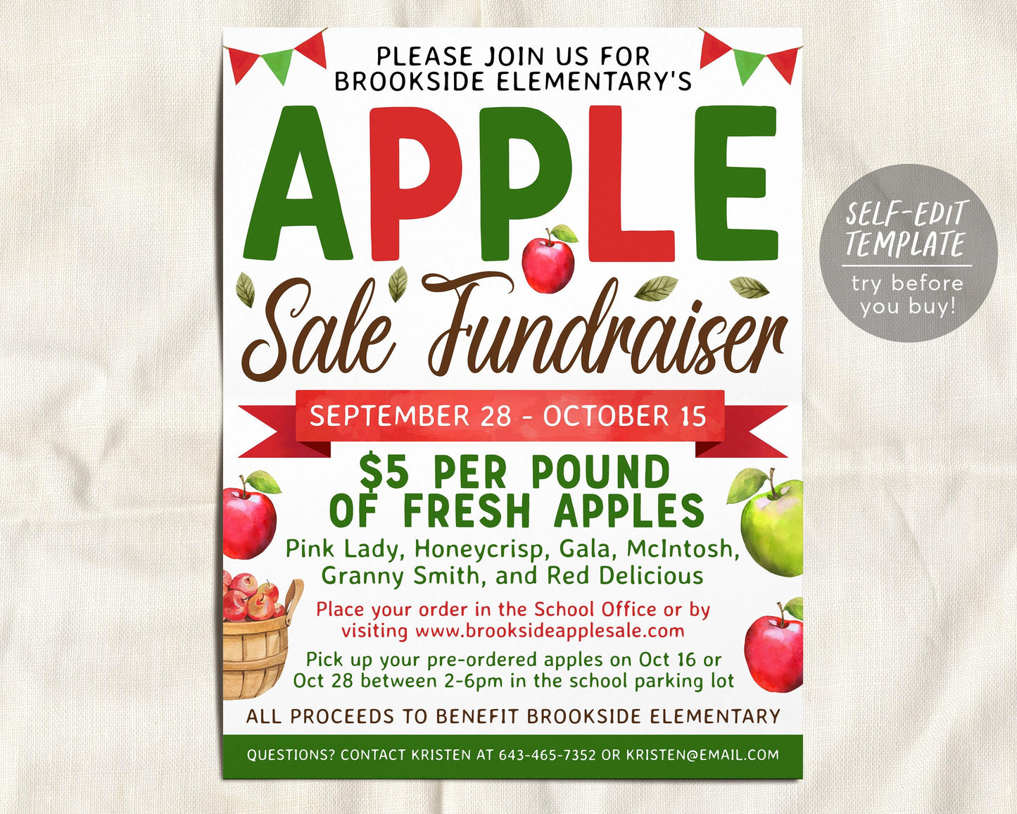 Apple Sale Fundraiser Flyer Editable Template