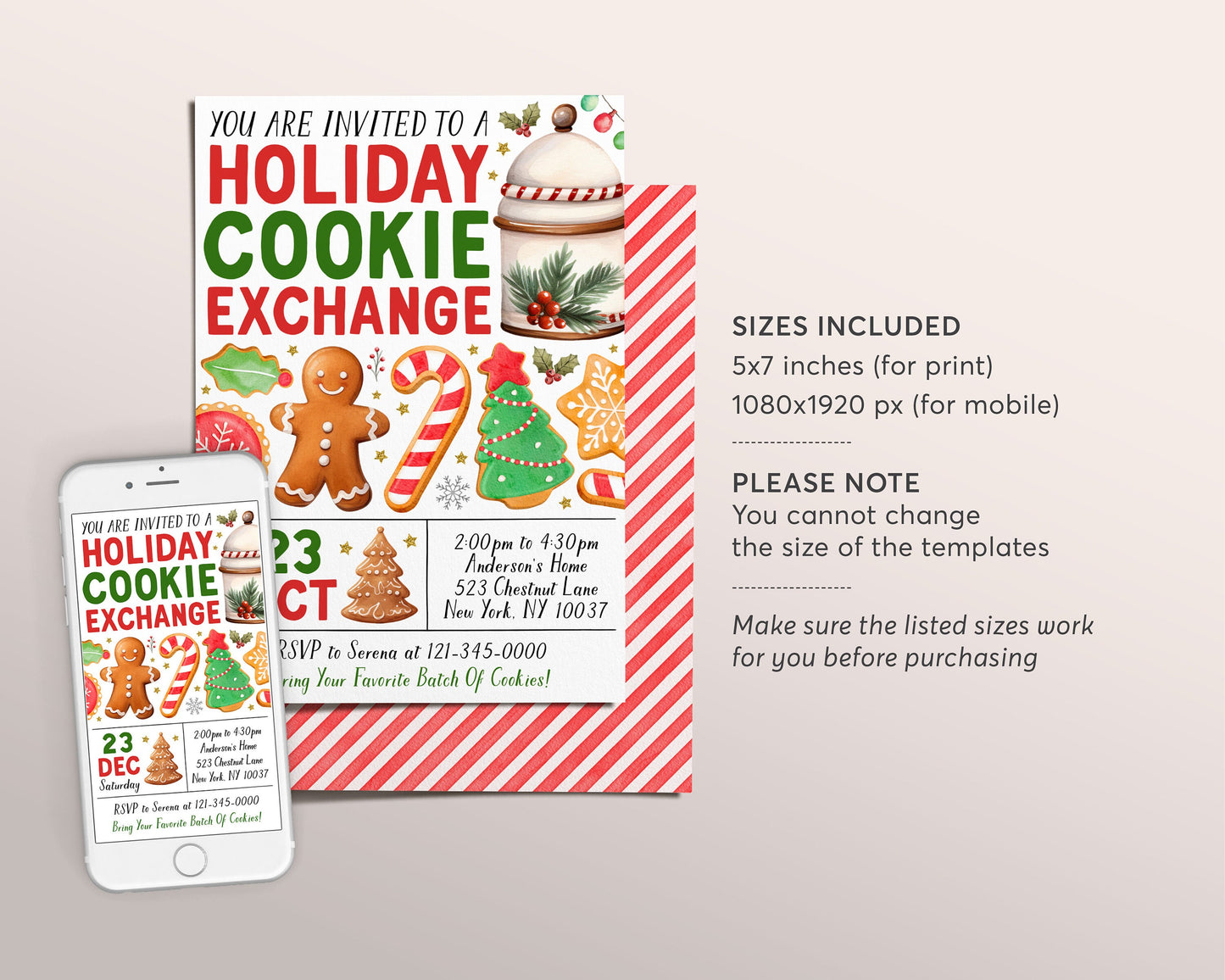 Holiday Cookie Exchange Invitation Editable Template, Christmas Cookie Swap Invite, Gingerbread Cookie Party Evite, Cookies Winter Holiday