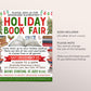 Holiday Book Fair Flyer Editable Template, Christmas Book Sale Fundraiser Poster, Winter Library School Community Shopping Literacy Event