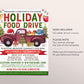 Holiday Food Drive Flyer Editable Template, Christmas Food Donations Drop Off Food Bank, Winter School PTO PTA Church Community Fundraiser