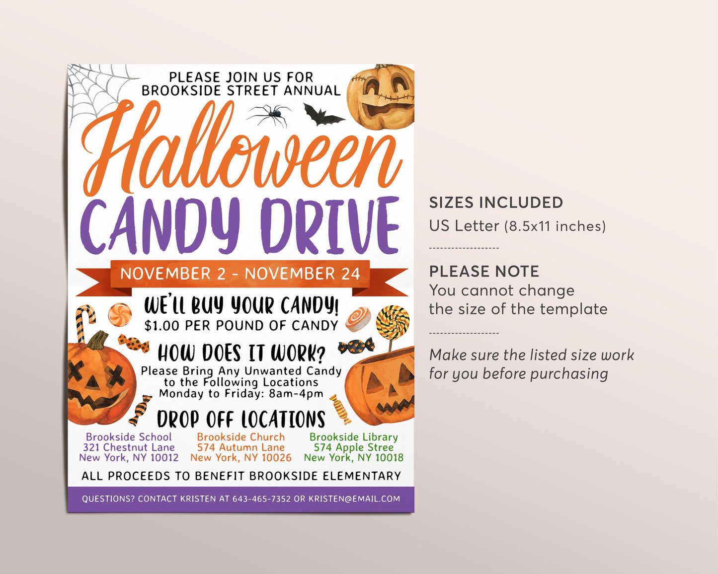 Halloween Candy Drive Flyer Editable Template, Halloween Buy Back Flyer, Fall Church School Event Military Fundraiser, Treats For Troops