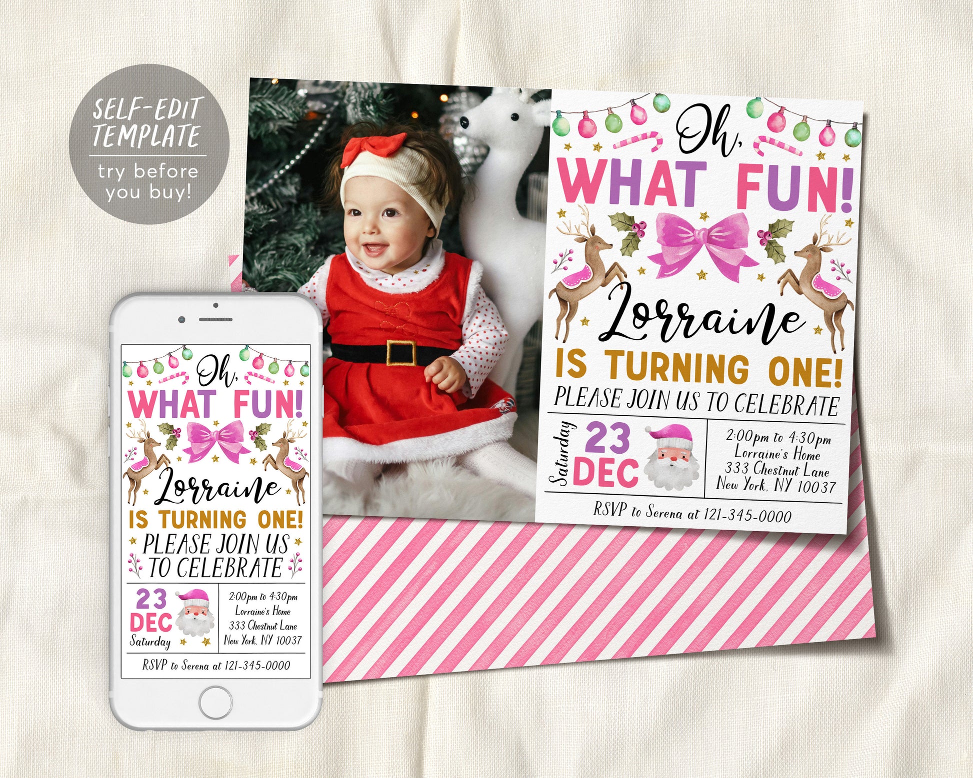 Christmas Birthday Invitation With Photo Editable Template