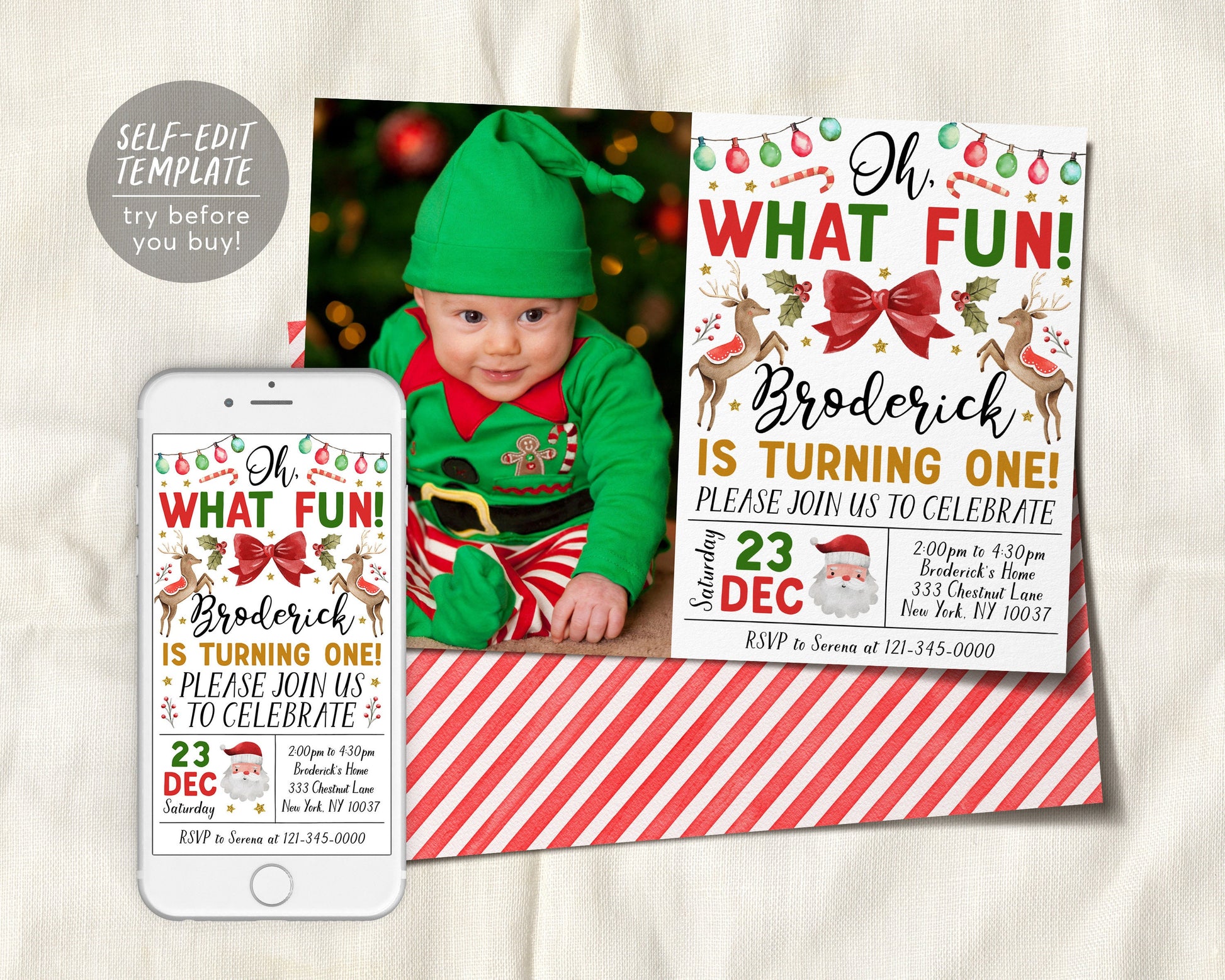 Christmas Birthday Invitation With Photo Editable Template