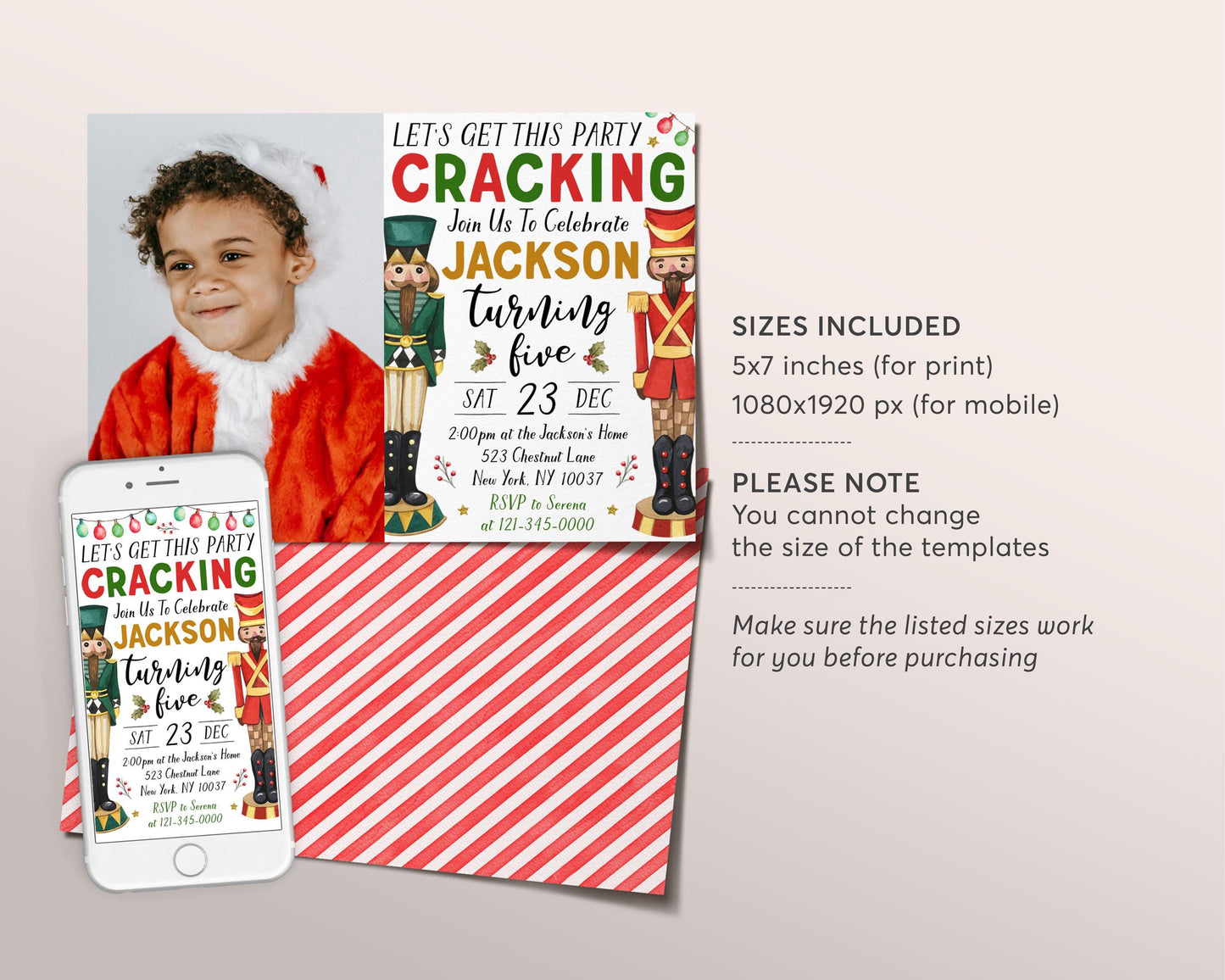 Nutcracker Birthday Invitation With Photo Editable Template, Kids Boy Let's Get This Party Cracking Party Invite, Christmas Winter Evite