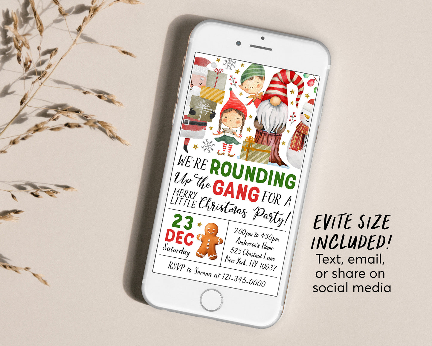 We're Rounding Up The Gang Christmas Party Invitation Editable Template, Santa's Crew Party Invite, Merry Little Christmas Winter Evite