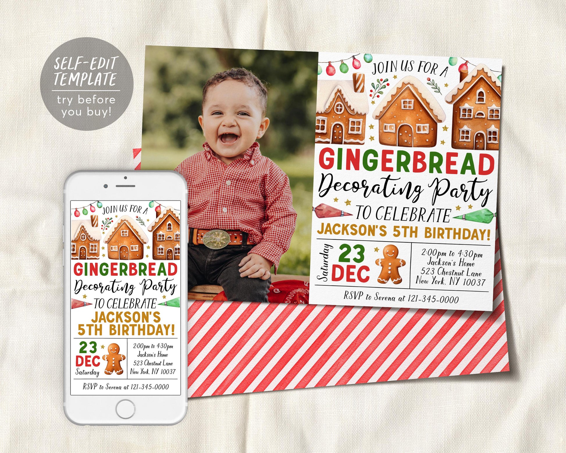 Gingerbread Decorating Birthday Invitation With Photo Editable Template