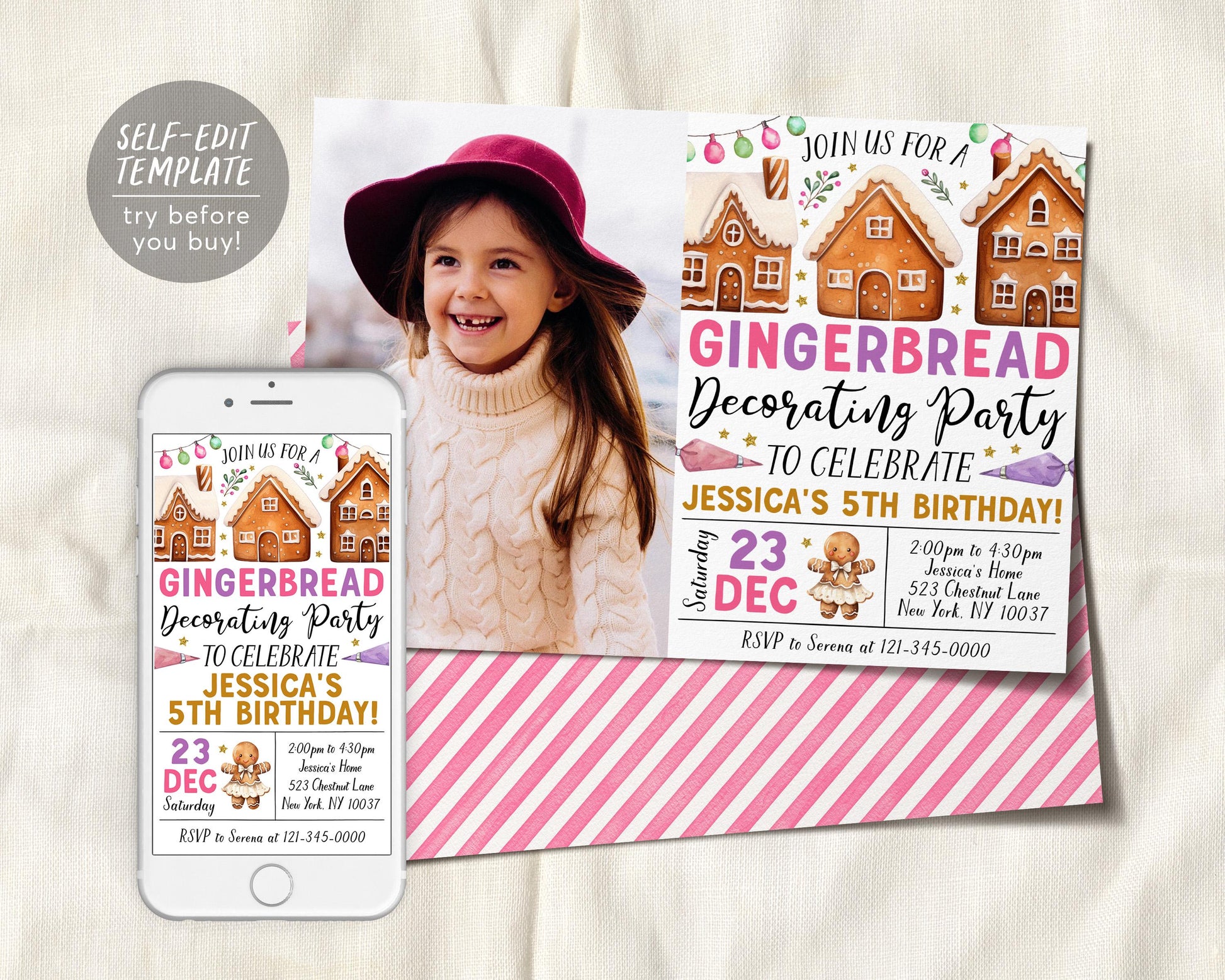 Gingerbread Decorating Birthday Invitation With Photo Editable Template