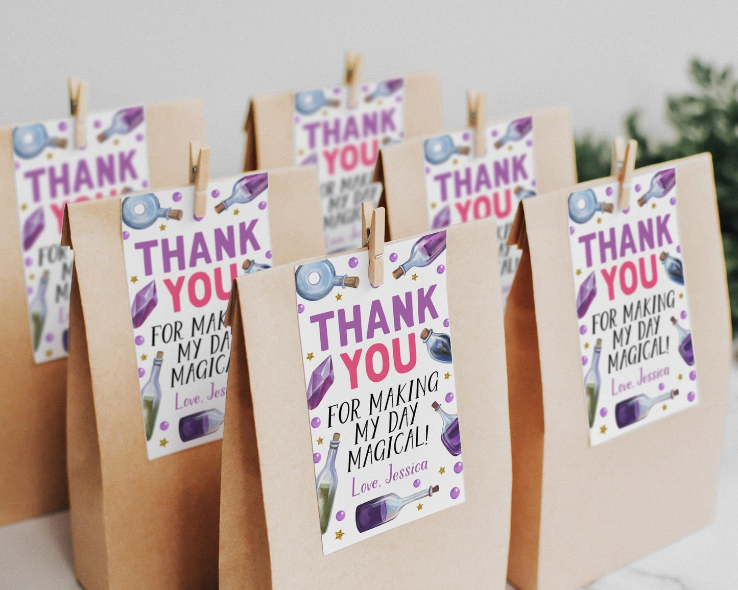 Magic Potion Party Thank You Gift Tag Editable Template, Magical Potions Witchcraft Night Birthday Favor Tags, Halloween Witch Wizard Party